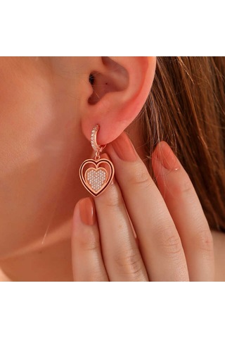Aya Diamond Gümüş Rose Sallantılı Kalp Kadın Küpe Rose