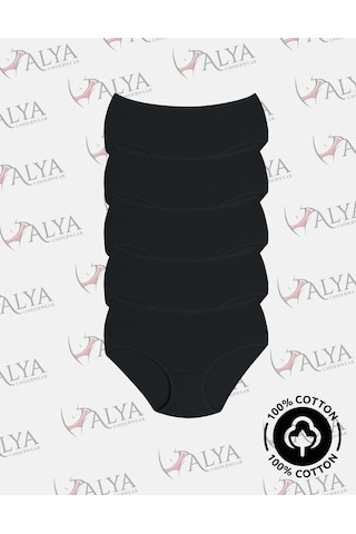 Alya Underwear %100 Pamuk Kumaşlı, Büyük Beden Yüksek Bel Kalp Desenli Ribana Jakar Kadın Külot Siyah