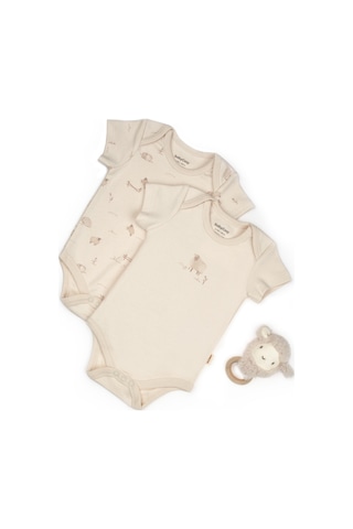 Bebek 2li Kısa Kollu Zıbın Body %100 Organik Pamuk, Bebek-yenidoğan-csy8176 Bej - Ekru