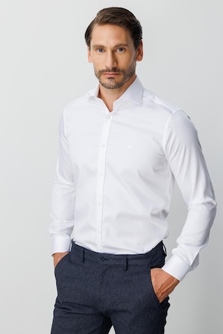 Igs Beyaz Slim Fit Dar Kalıp Klasik Yaka Düz Uzun Kollu Cepsiz %100 Pamuk Gömlek-20000 Beyaz