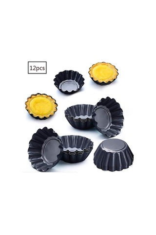 12'li Yumurta Tart Kalıbı 7,5 Cm Mini Kek Kalıbı Karbon Çelik Krep Kalıbı Siyah Diğer