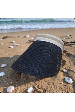 İldeşli Kadın Vizör Şapka Hasır Vizör Şapka Siyah