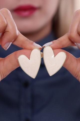 Bhs Life 925 Ayar Gümüş Özel Büyük Kalp  Küpe Krem