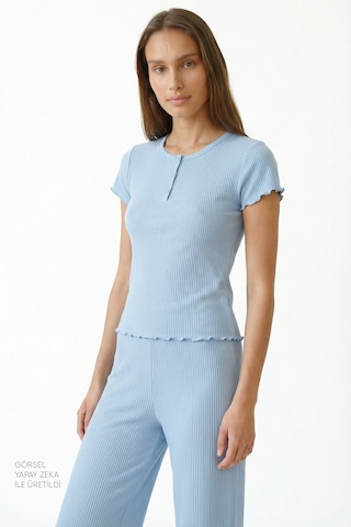 Penti Mavi Ella Solid Pantolon Pijama Takımı