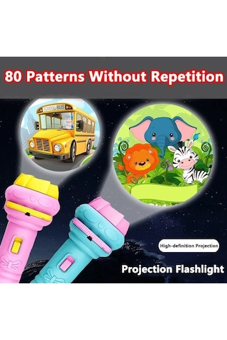 Novahub Çocuk Projeksiyon El Feneri, 80 Desen Kartlı, 11,5x4,3cm, Mor, Çocuklar İçin Yatma Zamanı Işığı Mor