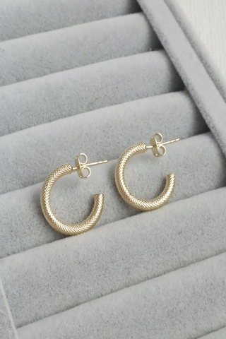 Kadın Küpe Kararmaz 14k Renk Vip Seri Dokulu Yarım Halka Boru 2cm Küpe Altın