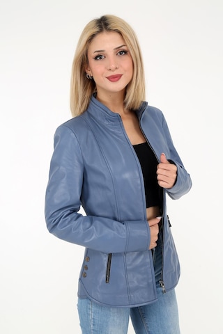 DERİNSS DKA1001 Hakiki Deri Kadın Mavi Mont