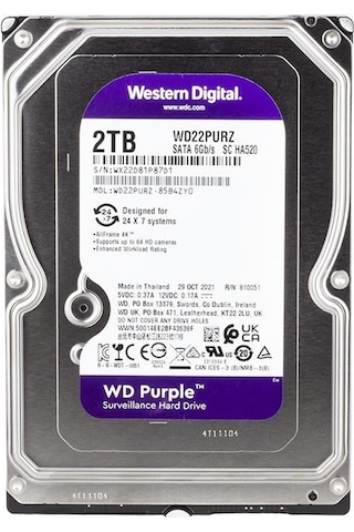 Western Digital Purple Wd22purz 2 Tb Sata 6gb/s 7-24 Güvenlik Harddisk