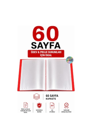 A4 Boy İçin Noki Sunum Dosyası 60 Sayfa Hazır Poşetli Dosya 1 Adet Kırmızı