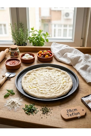 Bymyhand Teflon Kaplama Siyah Yanmaz Yapışmaz Pizza Tepsisi 32 Cm