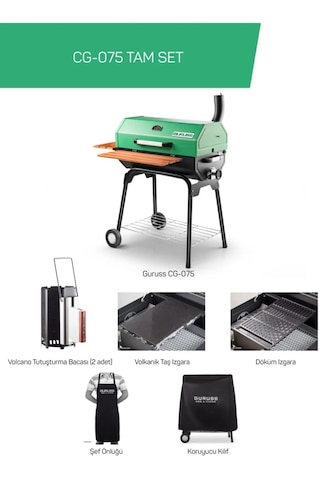 Rehome Guruss Cg-075 Barbekü Mangal Kömürlü 75 Cm Yeşil Tam Set