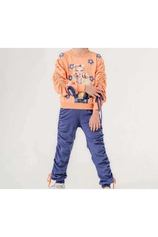Kız Çocuk Rahat Kesim Sweatshirt Ve Büzgülü Jogger Takım Somon&Lila