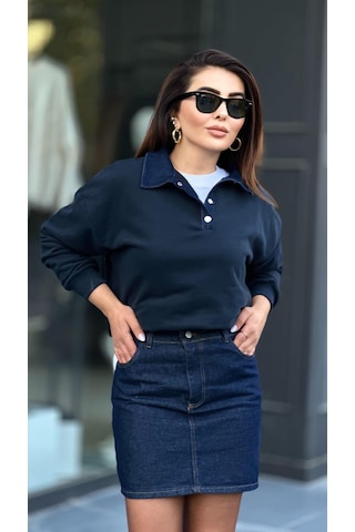 Lacivert Denim Mini Etek Lacivert