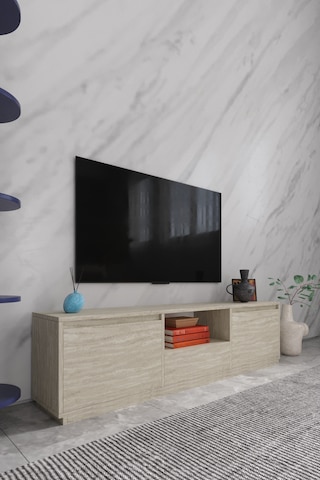 Vanguard 3 Kapaklı Tv Ünitesi 160 Cm - Traverten Desen Traverten