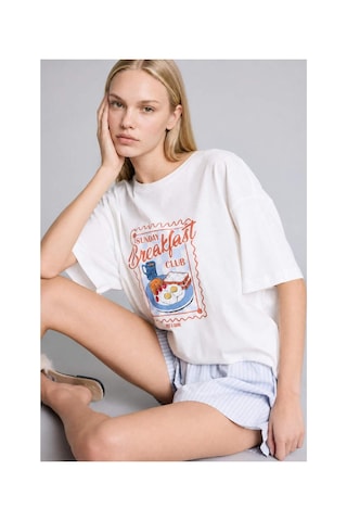 Defacto Oversıze Şortlu Kısa Kollu 2li Poplin Pijama Takımı I1145ax26hsbe162 Mavi-be162