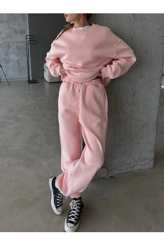 3 İplik Şardonlu Lastik Paça Eşofman Pembe P510439 Pembe