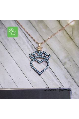 Firuze Taşlı Kraliçe Tacı Ve Kalp Temalı Kolye Rose - Gold - Gümüş
