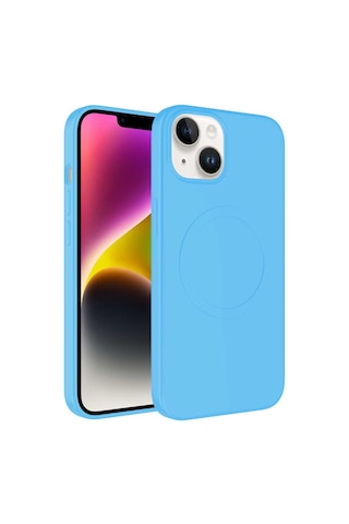 Apple Uyumlu iPhone 14 Plus Uyumlu Magsafe Wireless Şarj Özellikli Pastel Renk Silikon Zore Plas Kılıf-mavi Mavi Açık -