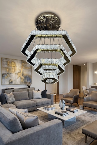 Diamond 4 Katlı Kristal Taşlı Modern Sarkıt Led Avize Çok Renkli