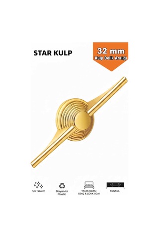 Lüks Star Kulp Altın 32mm 4 Adet Mobilya,yatak Odası, Tv Ünitesi,çocuk Ve Genç Odası, Dolap Kulpu Altın