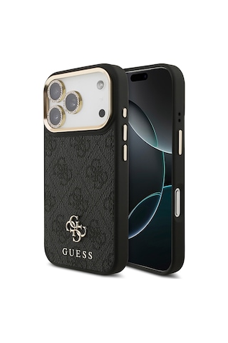 Apple Uyumlu iPhone 17 Pro Guess Lisanslı 4g Ve Yazı Logolu Kılıf&ekran&lens Koruyucu 3in1 Aksesuar Seti Siyah Siyah