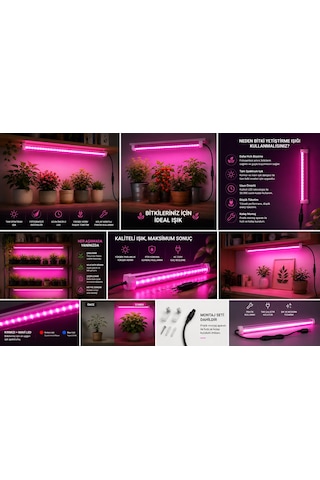 20 Cm Full Spektrum Led Bitki Yetiştirme Lambası - Fotosentez Destekleyici Pembe Işık