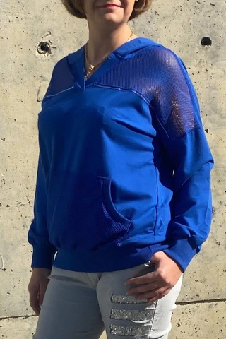 Kadın Saks Mavi File Detaylı Bluz Saks Mavi