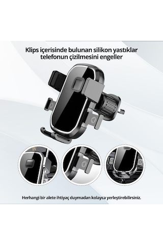 Coofbe Airwent Ultra Güçlü 360 Döner Klipsli Havalandırma Araç İçi Telefon Tutucu Araç Tutucu Siyah