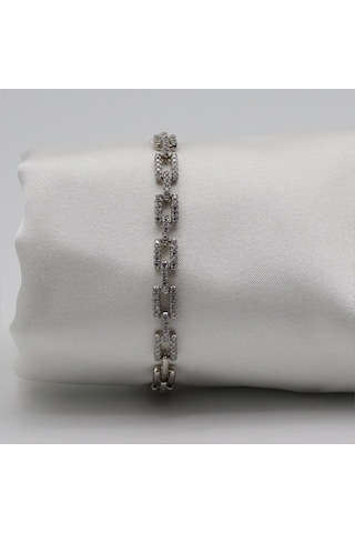 Taşlı Kilit Bileklik Silver Çok Renkli