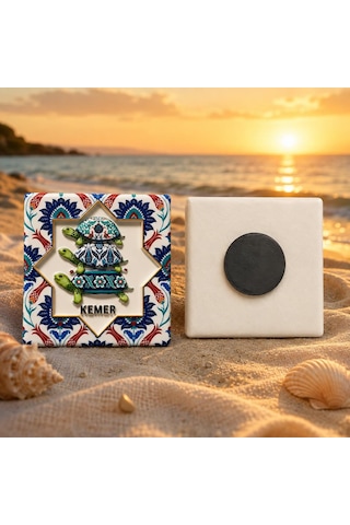 Magnet Kemer Kaplumbağa Desenli Dekoratif Buzdolabı Magneti 7x7 Cm