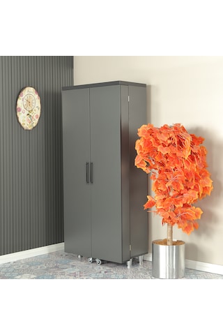 Pasific Home Guzzo Tekerlekli Kiler Çok Amaçlı Erzak Dolabı 80 cm Antrasit