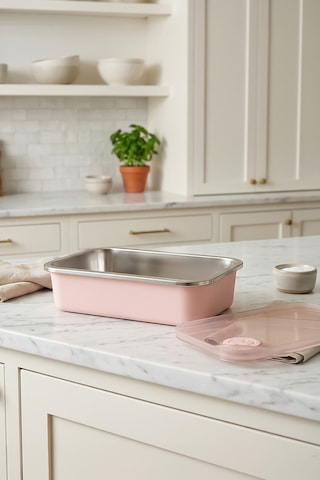 Stainless Paslanmaz Çelik Vakumlu Saklama Kabı,fırın Ve Kek Kabı 800 Ml Lunch Box Pembe
