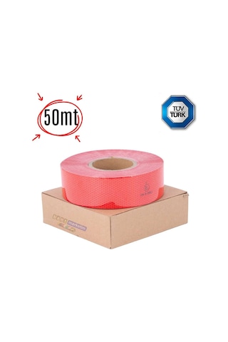 Reflektör Reflektif Petekli Şerit Bant 5 Cm X 50 Metre Kırmızı Tüvtürk Uyumlu Bant Marketim