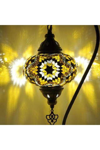 El Yapımı Mozaik Masaüstü Komodin Otantik Dekor Lamba Gece Lambası Abajur Amber