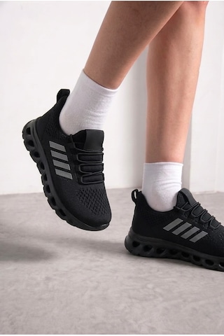 Nstil Unisex Spor Ayakkabı Şeritli Bağcıksız Hava Alan Ultra Rahat Hafif Taban Sneaker 125 Siyah