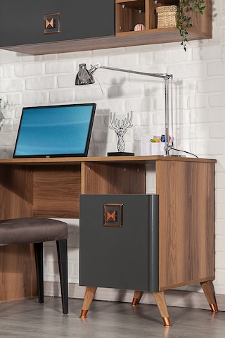 Retro 50x110 Cm Çalışma Masası + Duvar Raf Bilgisayar Masası Ofis Ders Masası Ceviz