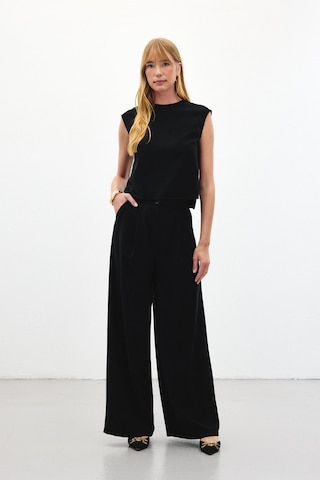 Sateen Geniş Paça Pantolon - Siyah-136449 Siyah