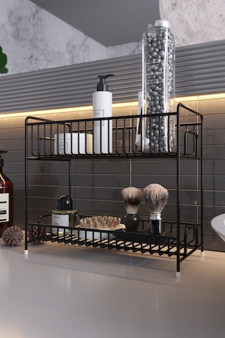 Tezgah Üstü Raf 2 Katlı Siyah Metal Banyo Mutfak Sepet Baharatlık Düzenleyici Diğer