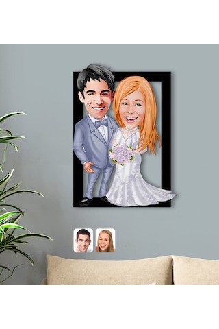 Kişiye Özel Sevgililer Karikatürlü 3D Ahşap Tablo-104