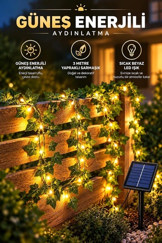 Solar Sarmaşık Led Işık 3 Metr Dış Mekan Dekoratif Aydınlatma S24