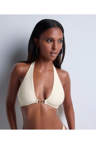 Aubade Shimmering Waters Üçgen Bikini Üstü, Parlak Lurex Kumaş, Altın Detaylı, Ayarlanabilir Bej