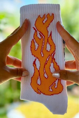 Lousocks Unisex Beyaz Alev Desenli Renkli Soket Çorap