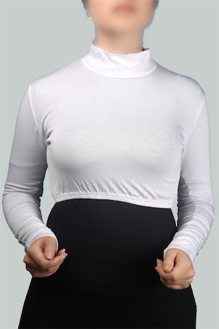Altobeh Uzun Kol Balıkçı Yaka Boğazlı Likralı Penye Kadın Yarım Body - Beyaz