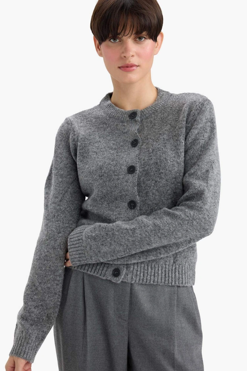 Defacto Regular Fit Bisiklet Yaka Basic Düz Düğmeli Soft Touch Yumuşak Triko Hırka E3654ax25wngr452 Gri-gr452