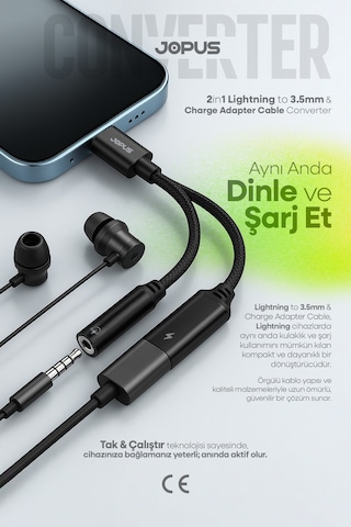 Jopus İphone 3.5mm Aux Kulaklık Ve Şarj Dönüştürücü İphone & İpad Uyumlu Jo-ıp10