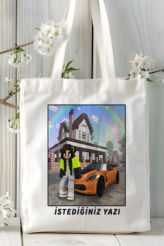 Art Hediye School Party Craft Mobil Oyun Baskılı Bez Çanta Omuz Çantası Çift Tafaflı Baskı Kişiye Özel 3 Çok Renkli