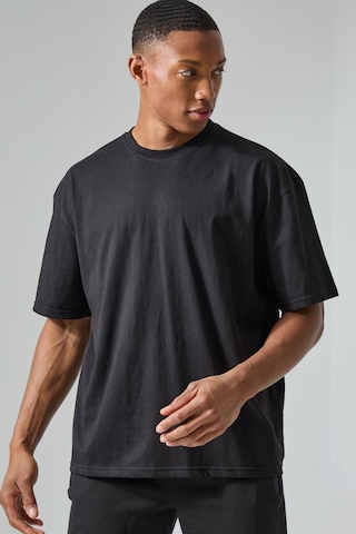 T-shirt - Athletic Baskılı Oversize Bisiklet Yaka Kısa Kol Siyah Tişört Siyah