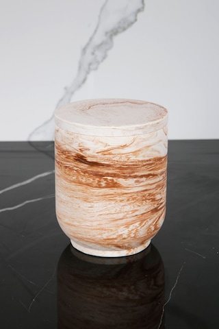 Mermer Desenli Beton Pamukluk Kapaklı Kutu Dekoratif Kutu Bej Kahverengi