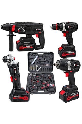 Prohummer Phm003 Blackforce Profesyonel Kömürsüz Akülü 4lü Vidalama Seti - 21v 4ah 700nm Somun Sökme, Vidalama Matkap, Kırıcı Delici Ve Avuç Taşlama