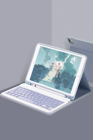 Gld-spt- Newface Apple Uyumlu iPad Air 11 2024 Kılıf Kc01 Smart Klavyeli Tablet Kılıfı - Lacivert